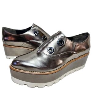 DONNA KARAN Uri Platform Oxford Sz 9.5/40.5 Pewter Metallic Silver-Gold Leather